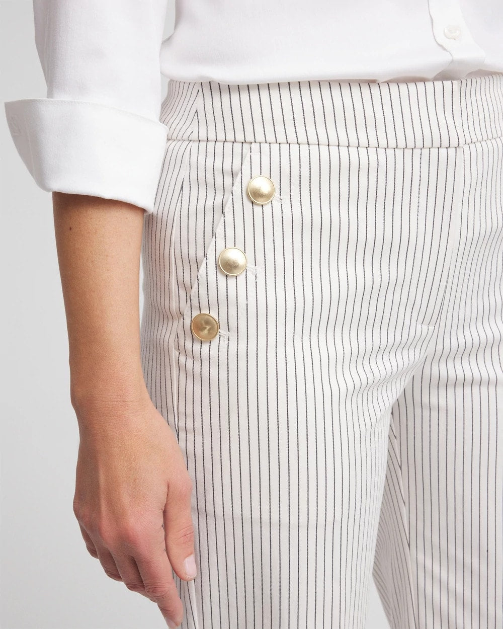 Chico's Emme Striped Sailor Straight Crops Ecru