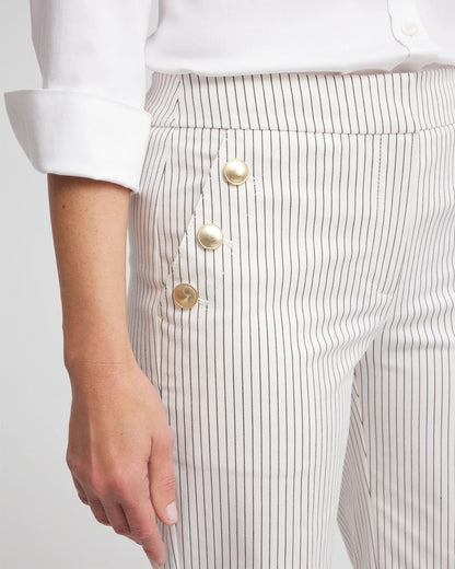 Chico's Emme Striped Sailor Straight Crops Ecru