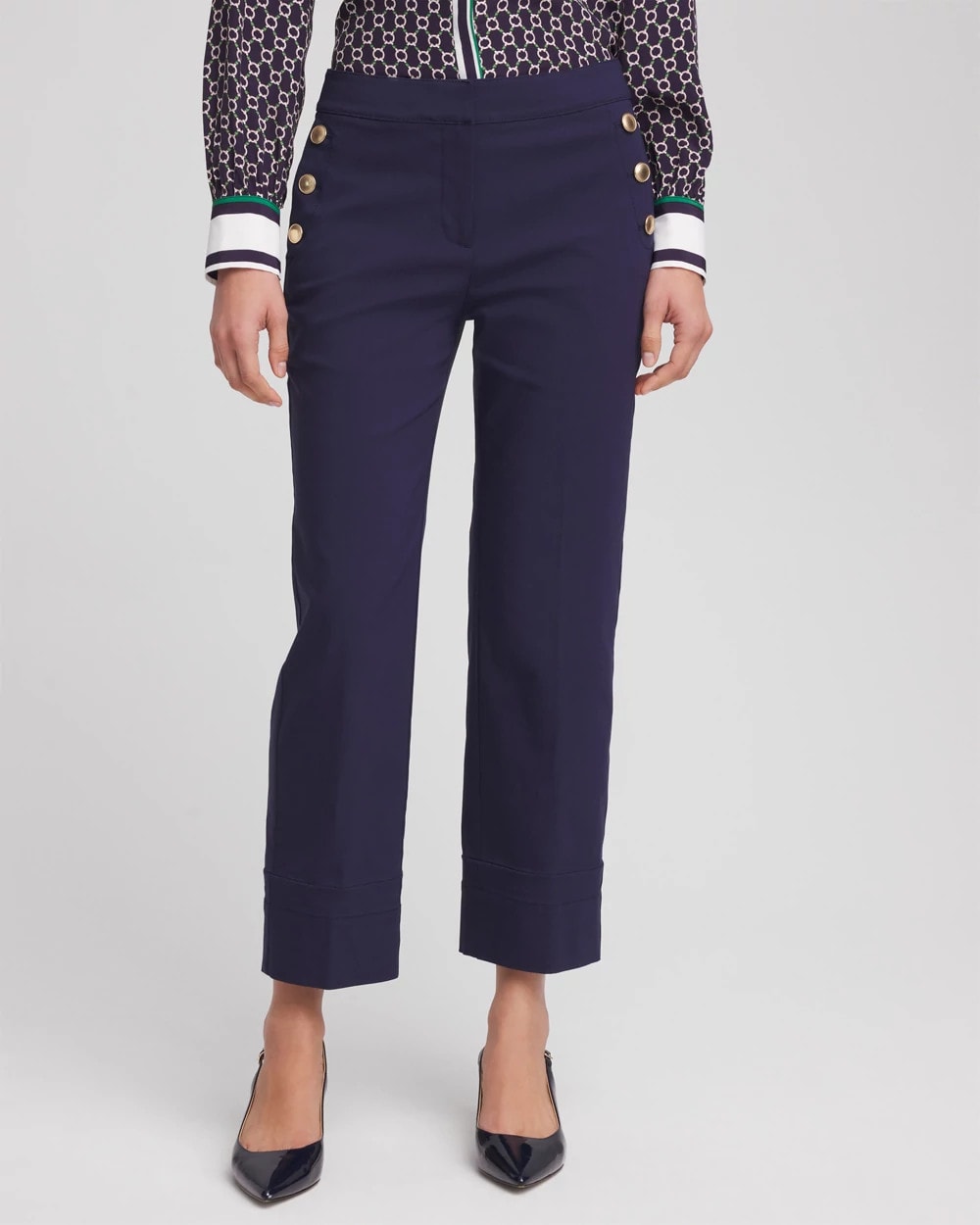 Chico's Emme Sailor Straight Crops Passport Blue