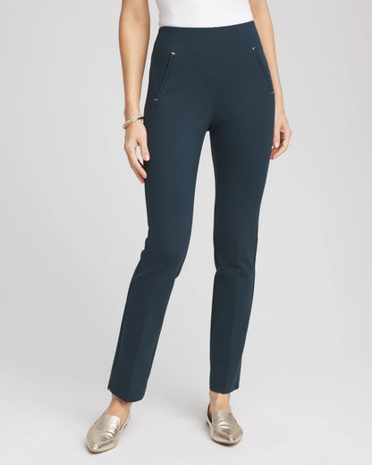 Chico's Juliet Slim Trim Detail Ankle Pants Teal Shadow