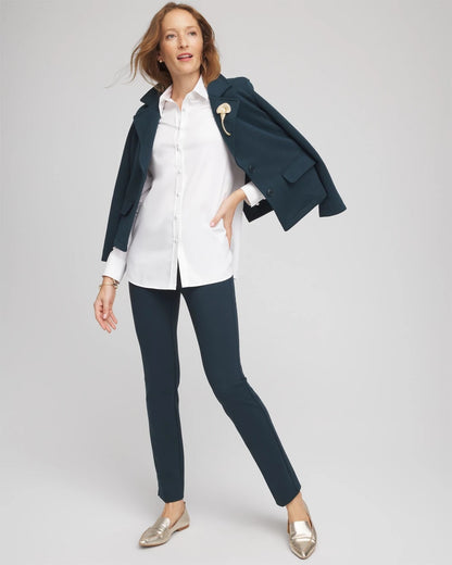 Chico's Juliet Slim Trim Detail Ankle Pants Teal Shadow