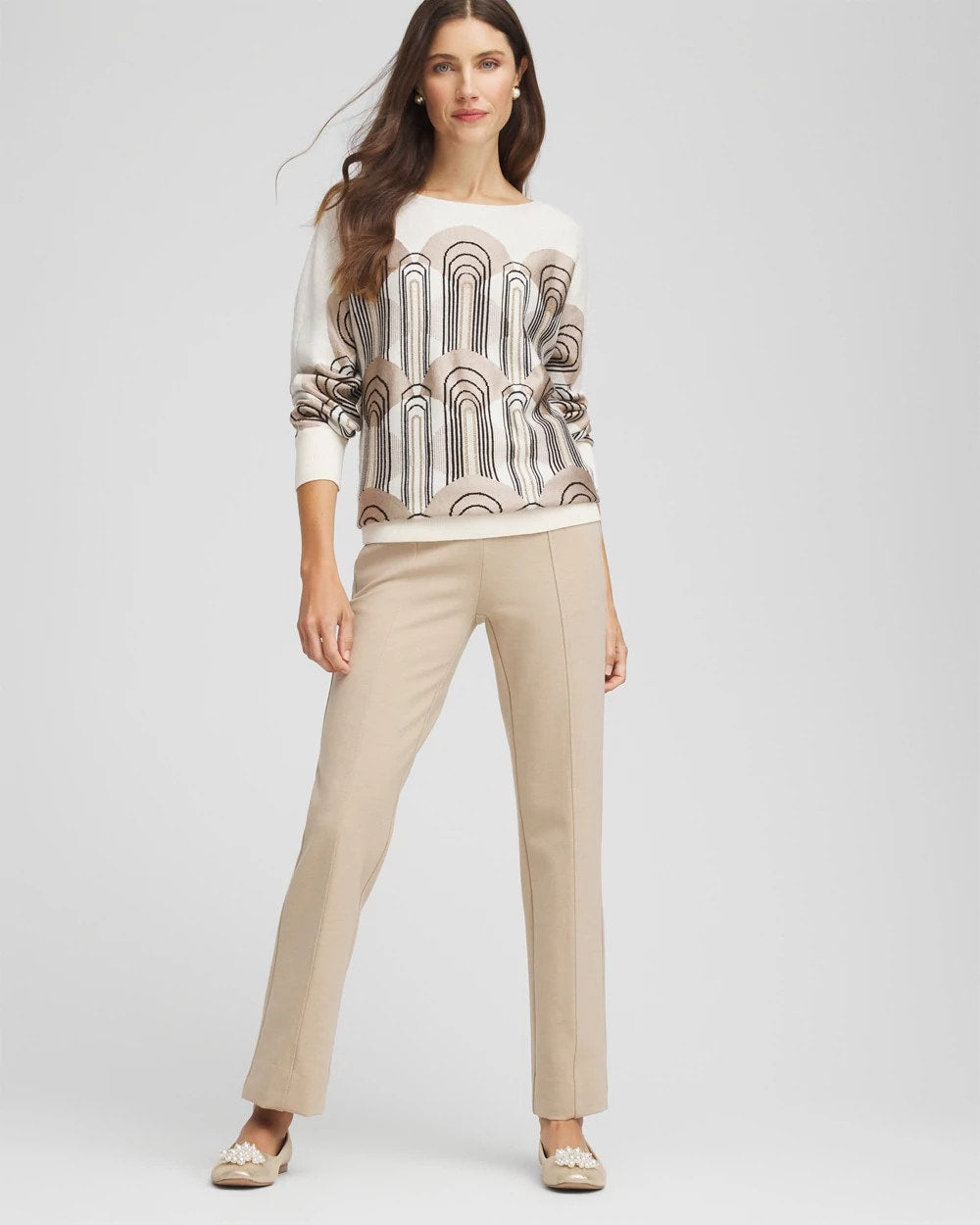 Chico's Juliet Straight Ankle Pants Taupe Heather