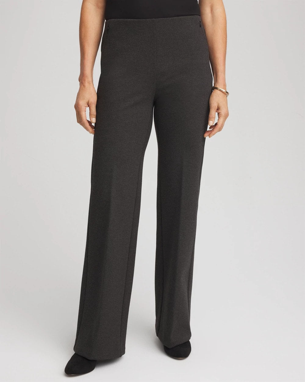 Chico's Petite Juliet Wide Full-Length Ponte Pants Graphite Heather Gray