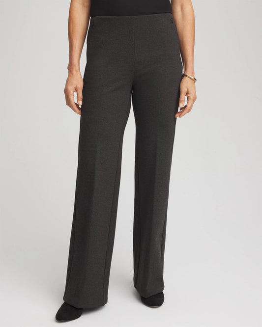 Chico's Petite Juliet Wide Full-Length Ponte Pants Graphite Heather Gray