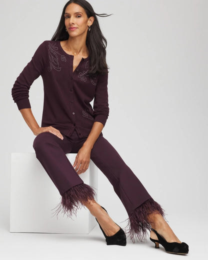 Chico's Juliet Feathered Flared Cropped Pants Night Bloom