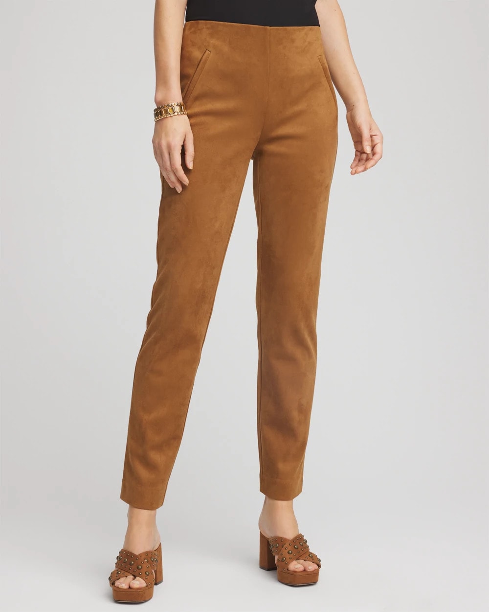 Chico's Faux Suede Juliet Slim Ankle Pants Burnt Sienna