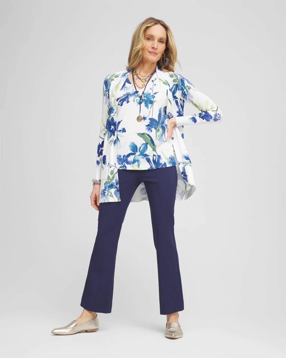 Chico's Lightweight Juliet Kick Flare Pants Passport Blue