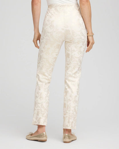 Chico's Juliet Golden Foiled Slim Ankle Pants English Cream