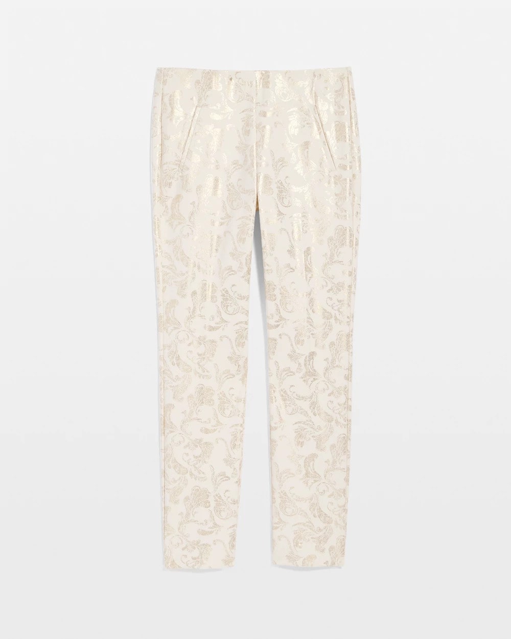 Chico's Juliet Golden Foiled Slim Ankle Pants English Cream