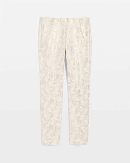 Chico's Juliet Golden Foiled Slim Ankle Pants English Cream