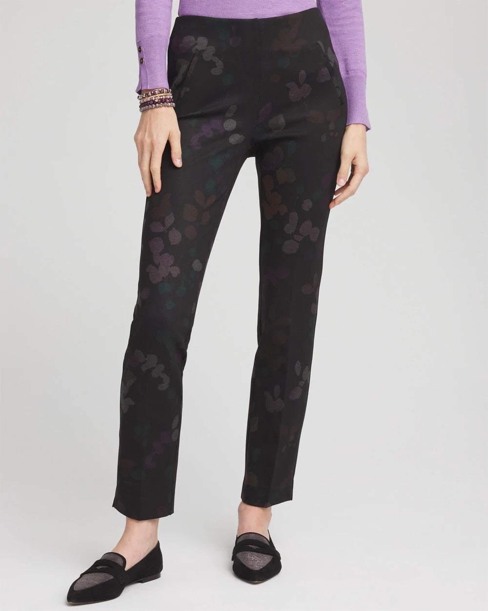 Chico's Juliet Floral Ankle Pants Black