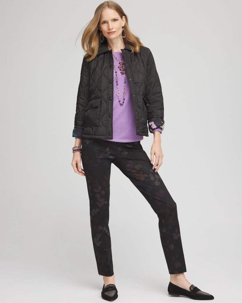 Chico's Juliet Floral Ankle Pants Black