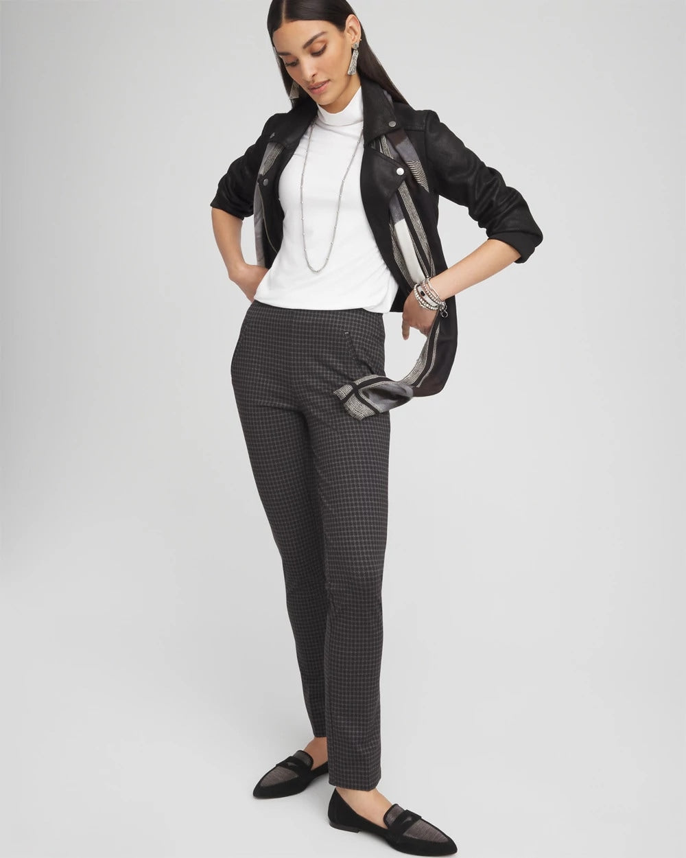 Chico's Juliet Tonal Check Ankle Pants Black