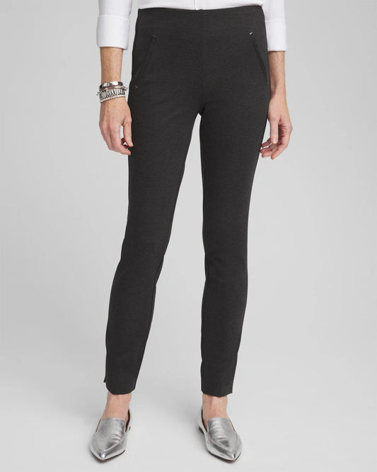Chico's Juliet Trim Detail Ponte Ankle Pants Graphite Heather Gray