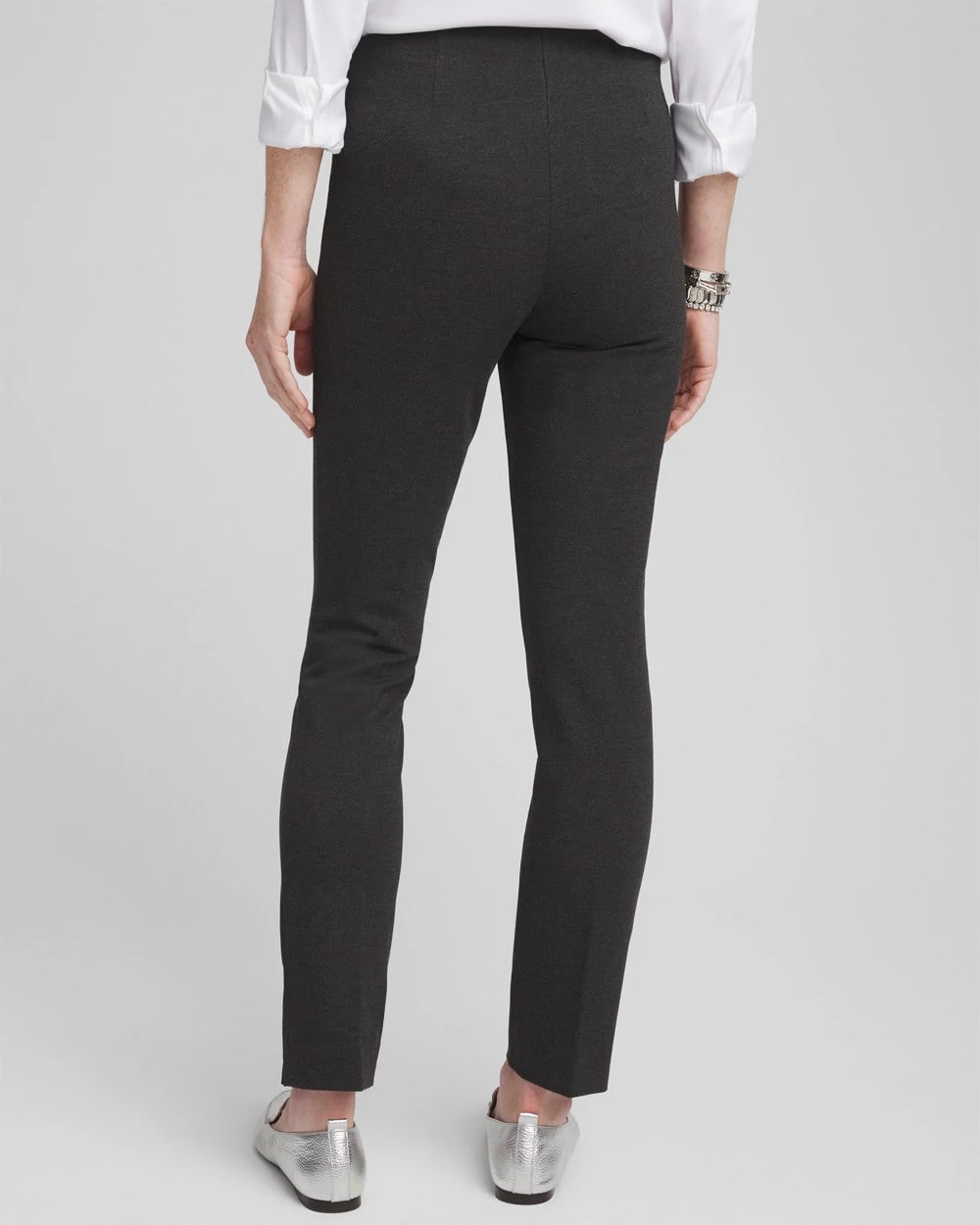 Chico's Juliet Trim Detail Ponte Ankle Pants Graphite Heather Gray