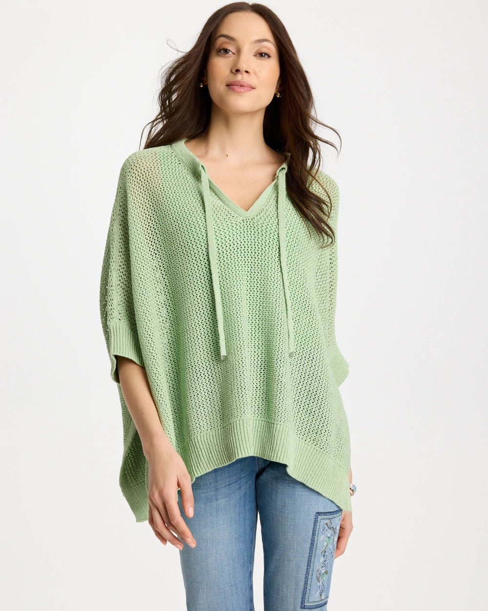 Chico's Avocado Artistry Open Knit Poncho Avocado Artistry
