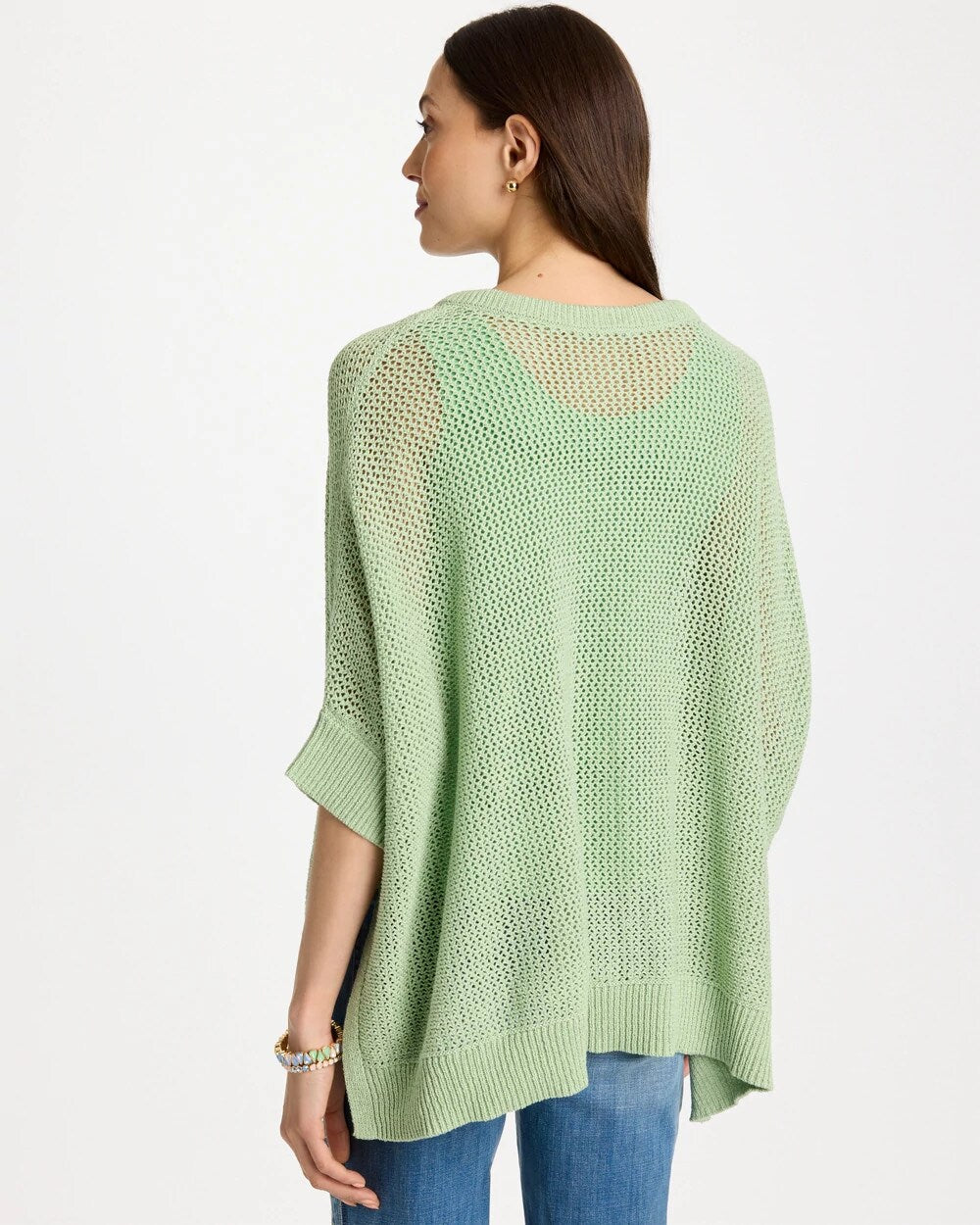 Chico's Avocado Artistry Open Knit Poncho Avocado Artistry