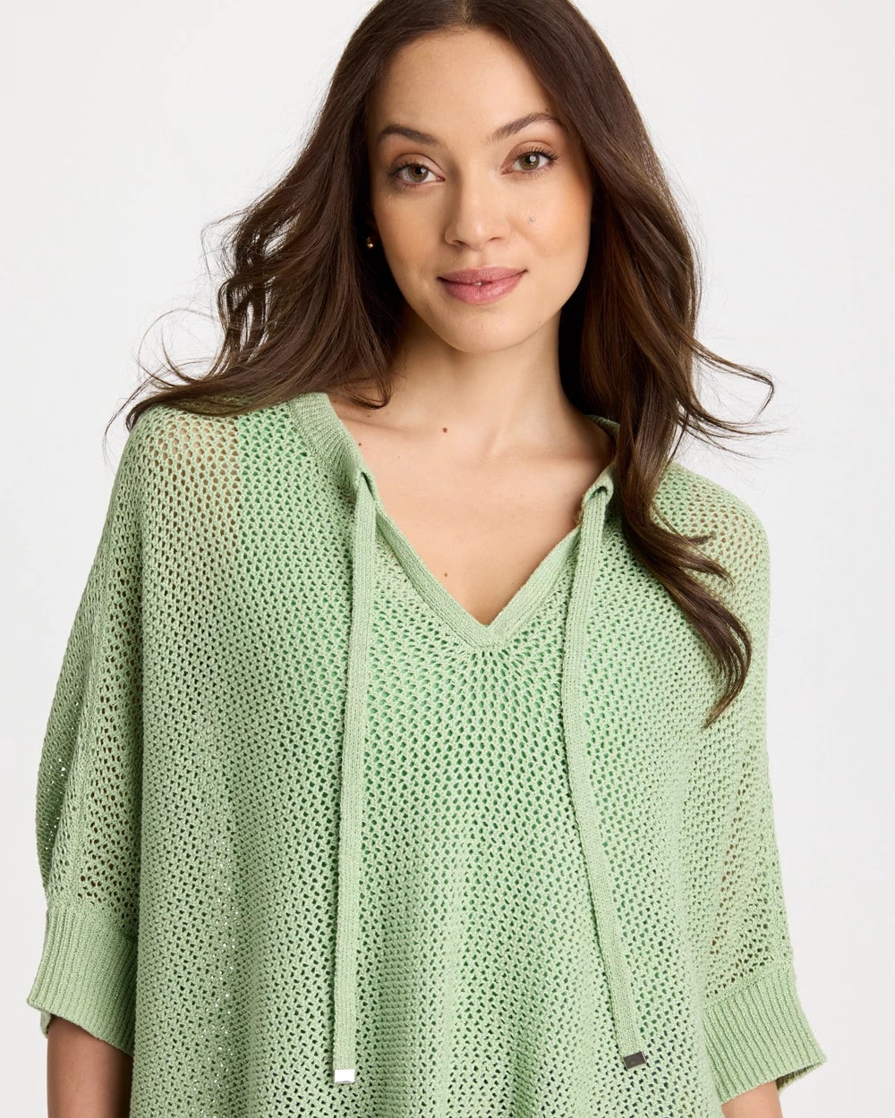 Chico's Avocado Artistry Open Knit Poncho Avocado Artistry