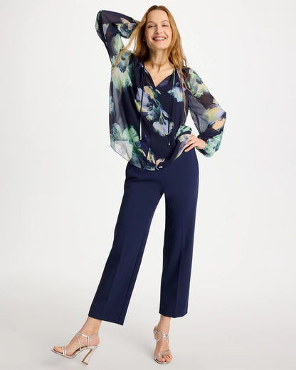 Chico's Crinkle Chiffon Tie-Front Blouse Passport Blue