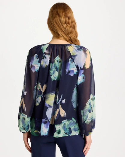 Chico's Crinkle Chiffon Tie-Front Blouse Passport Blue