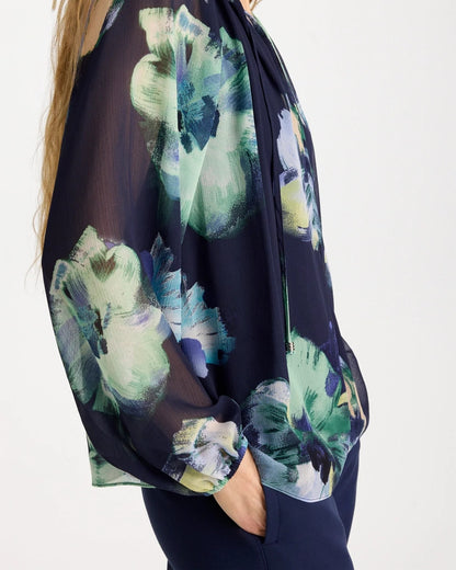 Chico's Crinkle Chiffon Tie-Front Blouse Passport Blue