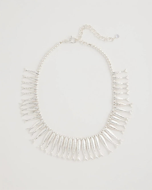 Chico's Silvertone Fish Collar Necklace Silver