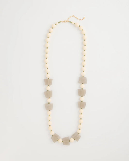 Chico's Long Geo Beaded Necklace Neutral