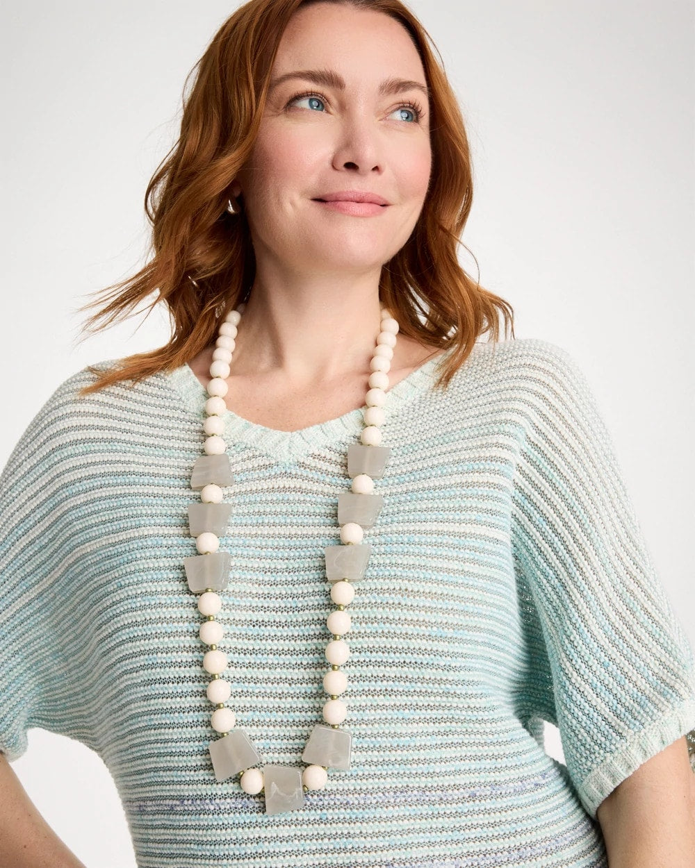 Chico's Long Geo Beaded Necklace Neutral