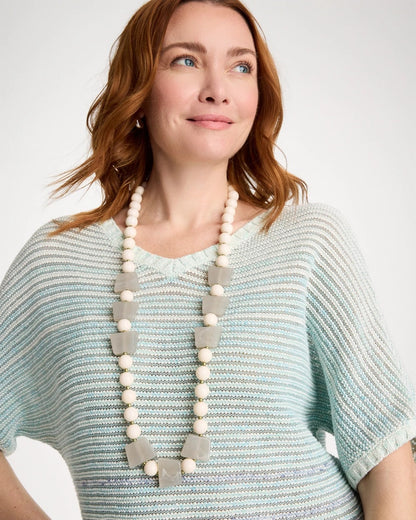 Chico's Long Geo Beaded Necklace Neutral