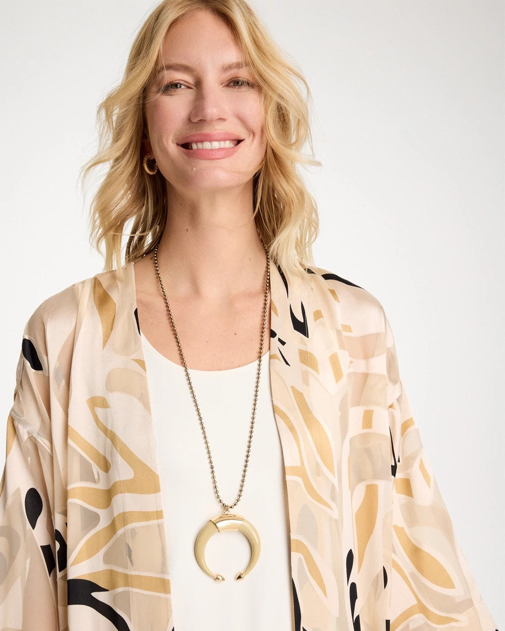 Chico's Long Horn Pendant Necklace Neutral