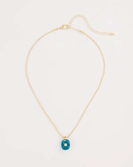 Chico's Genuine Jade Stone Pendant Necklace Teal
