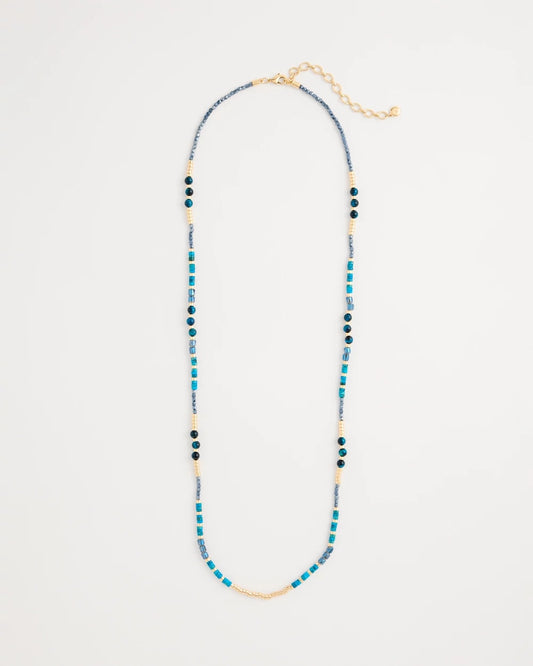 Chico's Genuine Stone Beaded Long Necklace Teal