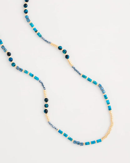 Chico's Genuine Stone Beaded Long Necklace Teal