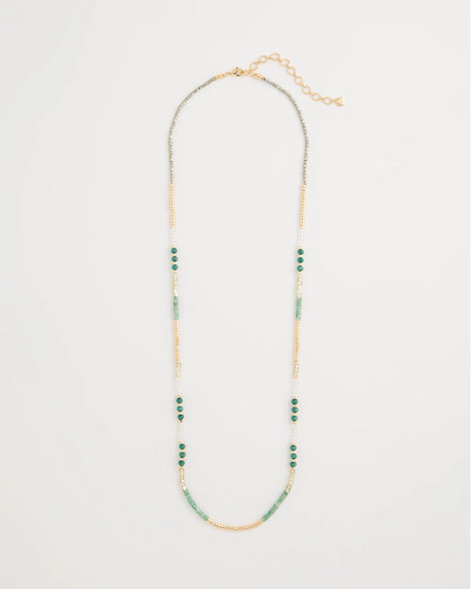 Chico's Beaded Long Necklace Green