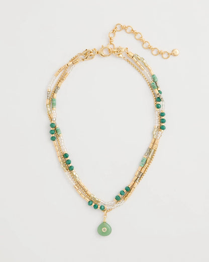 Chico's Aventurine Stone Pendant Necklace Green