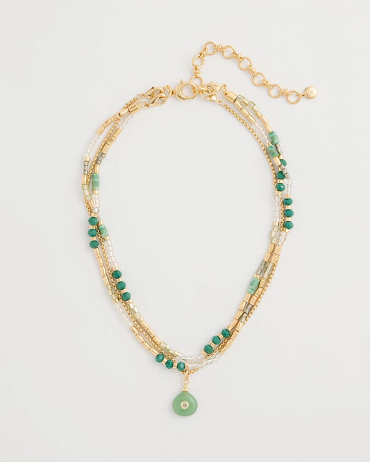 Chico's Aventurine Stone Pendant Necklace Green