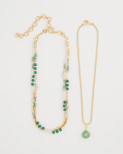 Chico's Aventurine Stone Pendant Necklace Green