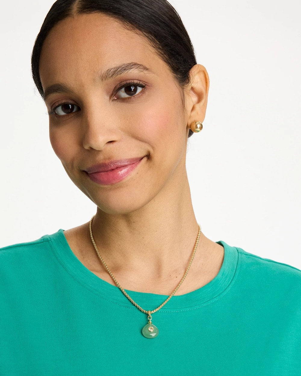 Chico's Aventurine Stone Pendant Necklace Green