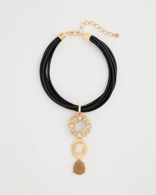 Chico's Embellished Linear Corded Necklace Neutral