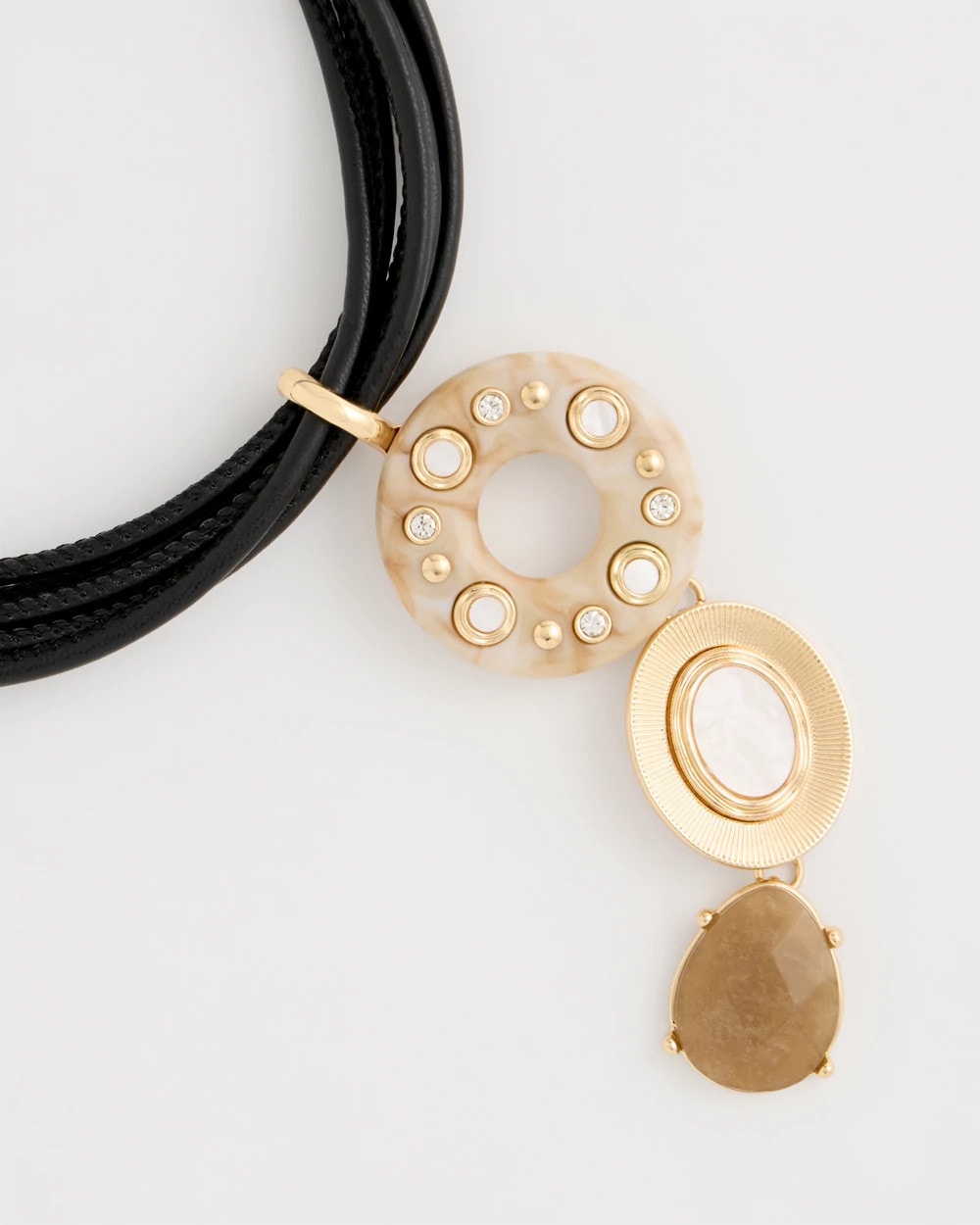 Chico's Embellished Linear Corded Necklace Neutral