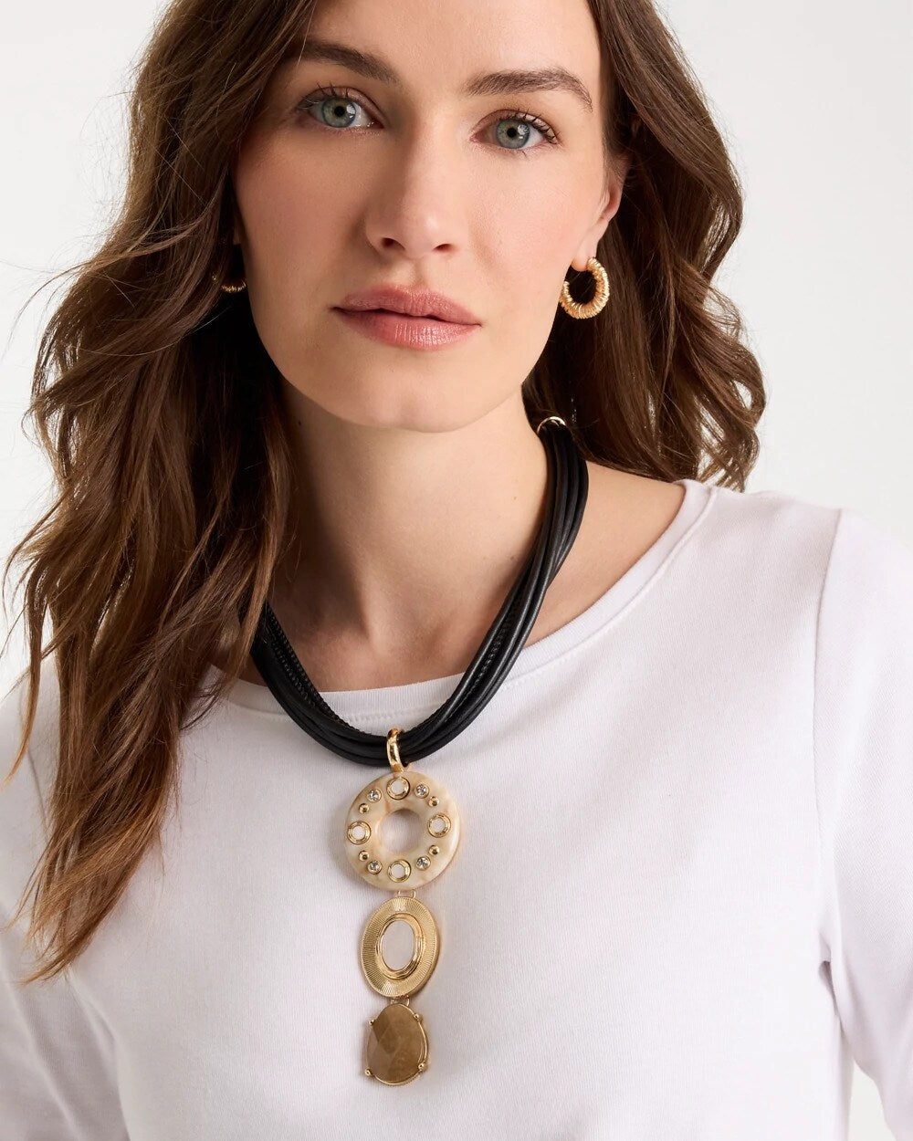 Chico's Embellished Linear Corded Necklace Neutral