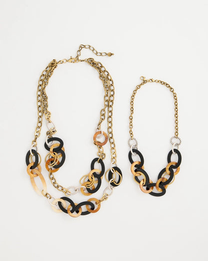Chico's Triple Strand Convertible Resin Necklace Neutral
