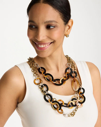 Chico's Triple Strand Convertible Resin Necklace Neutral