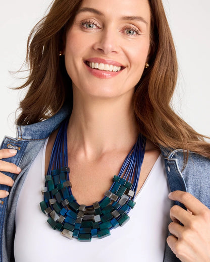 Chico's Chico's Originals Resin Square Corded Necklace Blue Multi