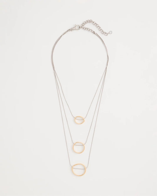 Chico's Mixed Metal Triple Circle Pendant Necklace Mixed Metals