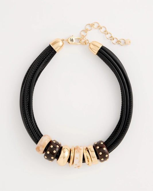 Chico's Embellished Rings Corded Necklace Neutral