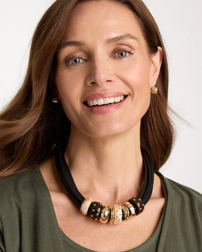 Chico's Embellished Rings Corded Necklace Neutral