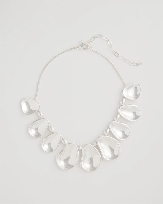 Chico's Shiny Silvertone Bib Necklace Silver
