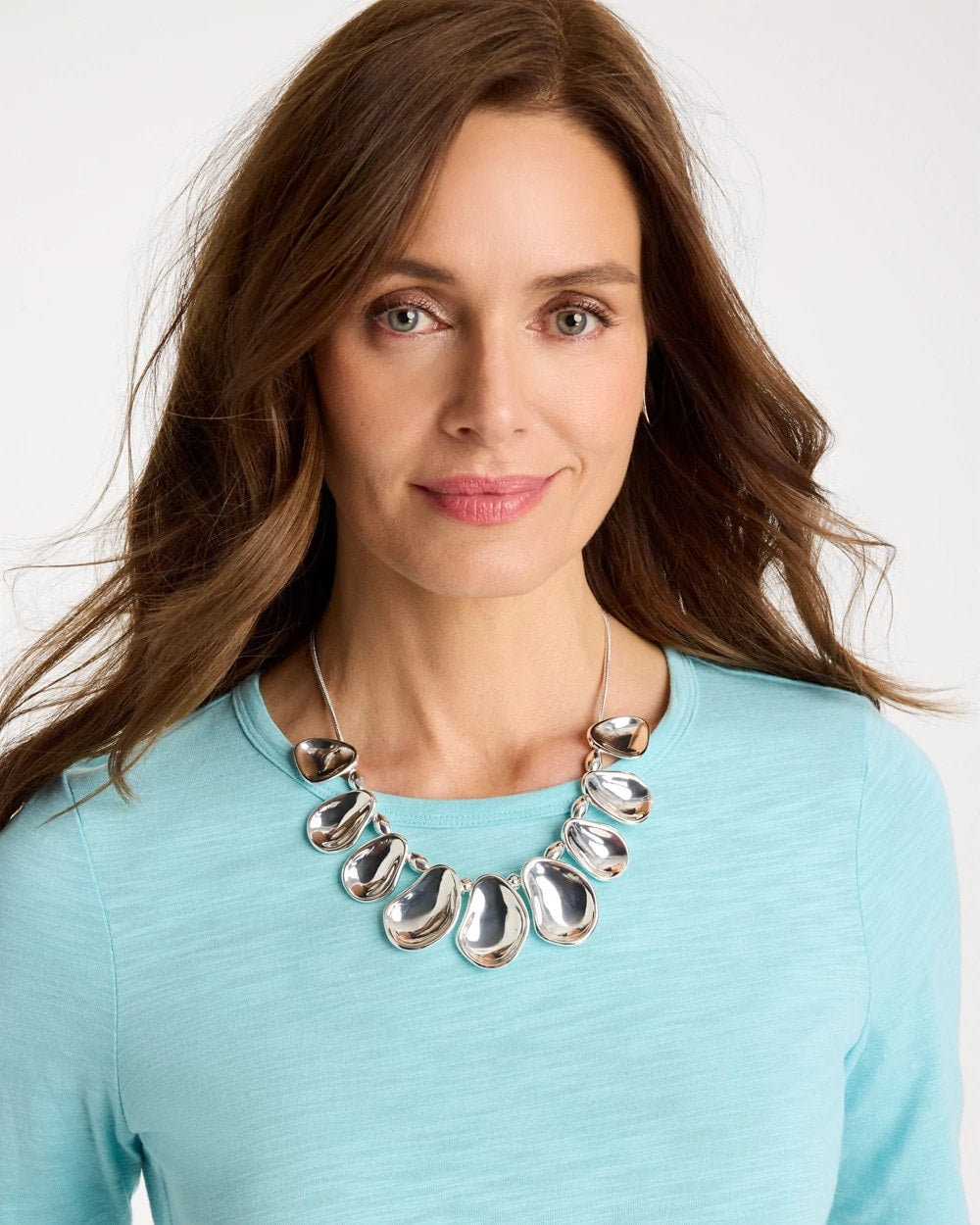 Chico's Shiny Silvertone Bib Necklace Silver