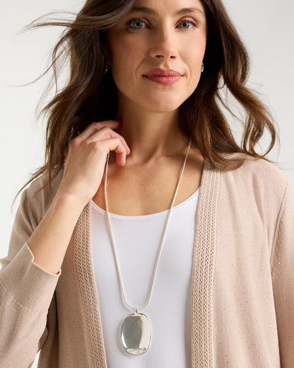 Chico's Adjustable Silvertone Pendant Necklace Silver